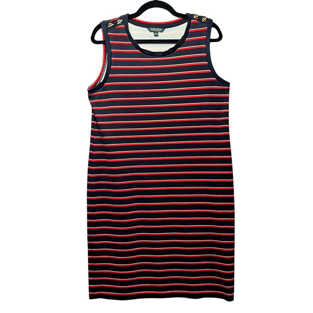 Lauren Ralph Lauren Striped Knit Tank Dress Sleeveless‎ Casual Red White Blue L